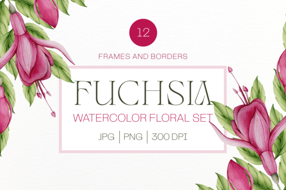 Download Pink Watercolor Fuchsia Flower Frame Set - Watercolor Collection