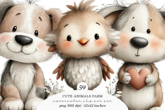 Download Watercolor Cute Animals Farm Clipart - Watercolor Collection