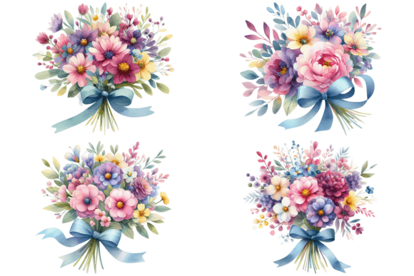 Download 4 Watercolor Flower Clipart Bundle - Watercolor Collection