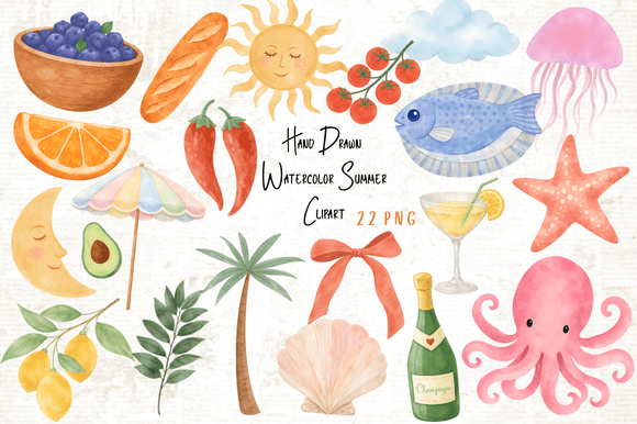Download Hand Drawn Watercolor Summer Clipart PNG - Watercolor Collection