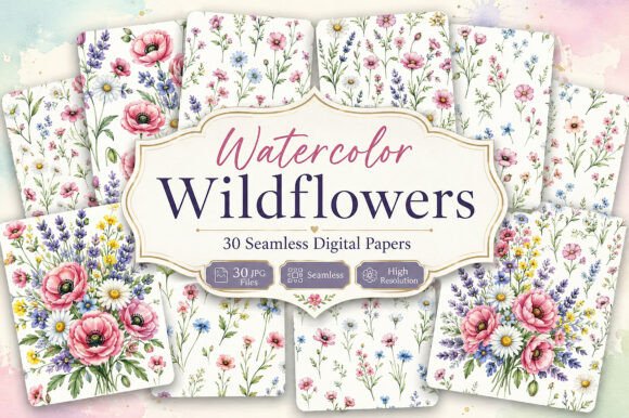 Download Watercolor Wildflowers Seamless Pattern - Watercolor Collection