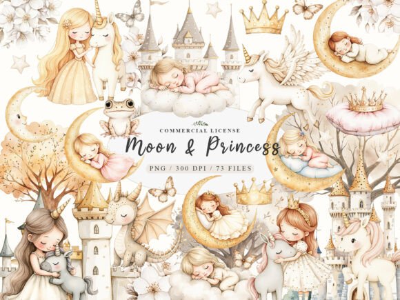 Download Watercolor Baby Dreamy Princess Moon Png - Dreamy Collection