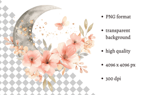 Download Watercolor Boho Floral Moon Clipart - Watercolor Collection