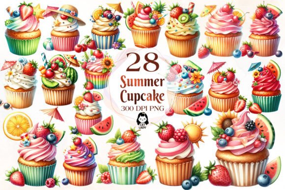 Download Watercolor Summer Cupcake Clipart Bundle - Watercolor Collection