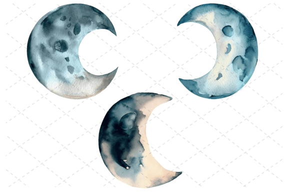 Download 3 Watercolor Moon Lunar Phases Bundle - Watercolor Collection