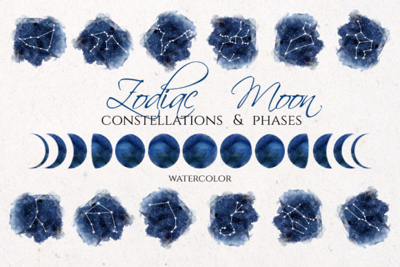 Download Watercolor Zodiac &amp; Blue Moon Clipart - Watercolor Collection