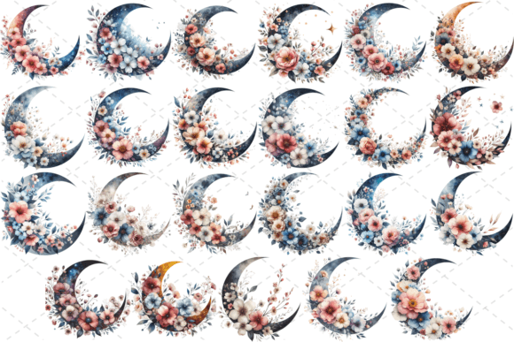 Download Watercolor Floral Moon Silhouette Bundle - Watercolor Collection