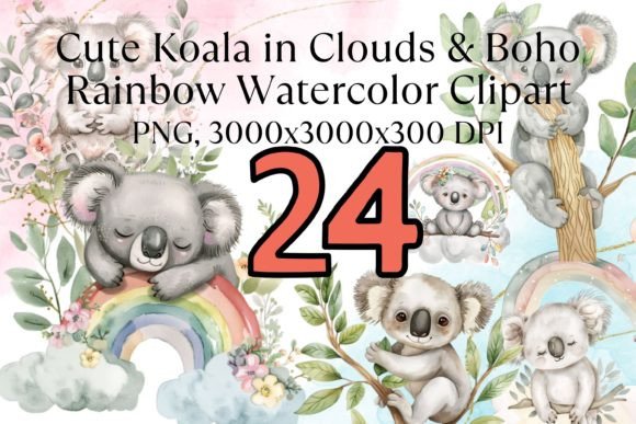 Download Cute Baby Koala Boho Rainbow Watercolor - Watercolor Collection