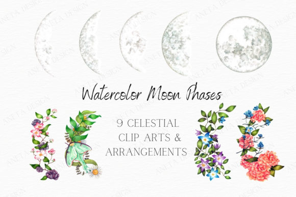 Download Watercolor Moon Phases, Moon Clipart - Watercolor Collection