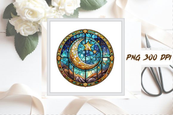 Download Watercolor Stained Glass Moon Clipart - Watercolor Collection