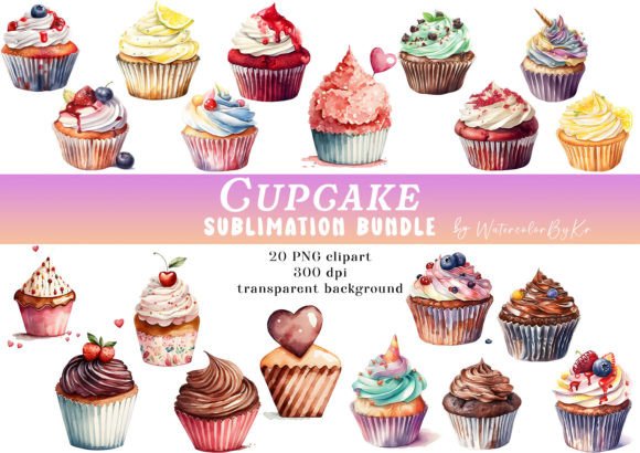 Download Watercolor Cupcake Bundle Clipart - Watercolor Collection