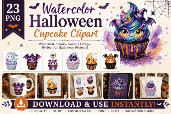 Download Watercolor Halloween Cupcake Clipart - Watercolor Collection