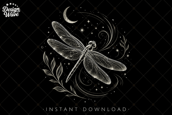 Download Vintage Nature Dragonfly Moon PNG - Moon png Collection