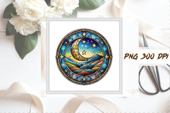Download Watercolor Stained Glass Moon Clipart - Watercolor Collection