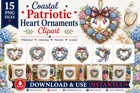Download Coastal Patriotic Heart Ornament Clipart - Ornament clipart Collection