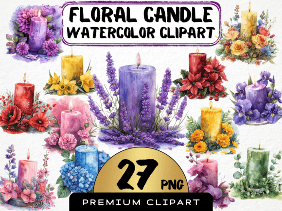 Download Watercolor Floral Candle Clipart - Candle clipart Collection