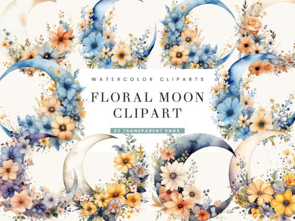 Download Watercolor Floral Moon Clipart - Watercolor Collection