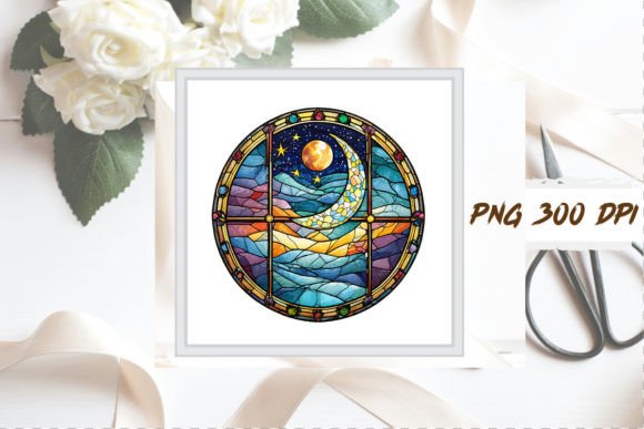 Download Watercolor Stained Glass Moon Clipart - Watercolor Collection
