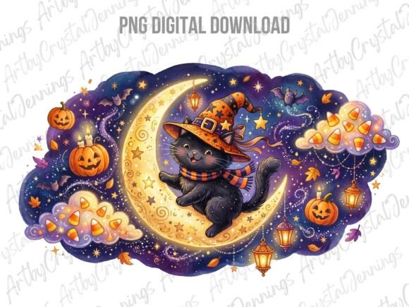 Download Boho Halloween Cat Celestial Moon PNG - Moon png Collection