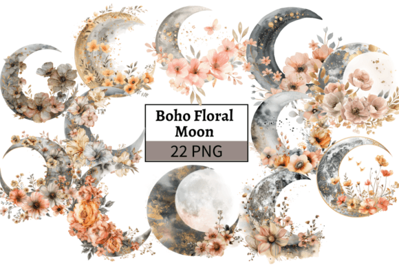 Download Watercolor Boho Floral Moon PNG Clipart - Moon png Collection