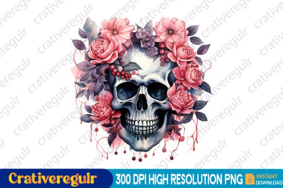 Download Watercolor Skull Valentine Clipart - Watercolor Collection