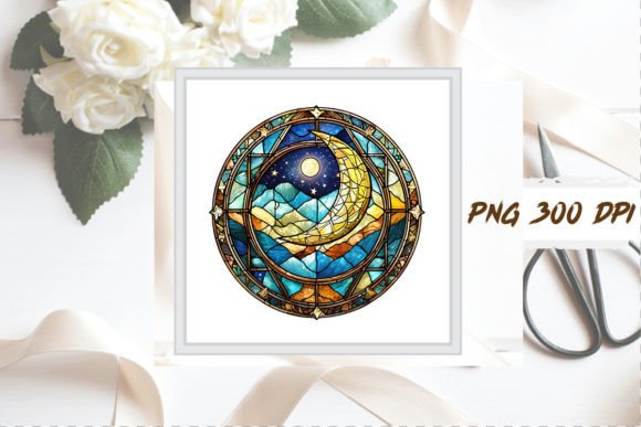 Download Watercolor Stained Glass Moon Clipart - Watercolor Collection