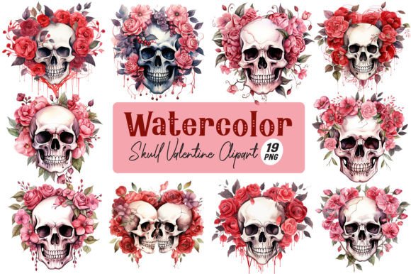 Download Watercolor Skull Valentine Clipart - Watercolor Collection