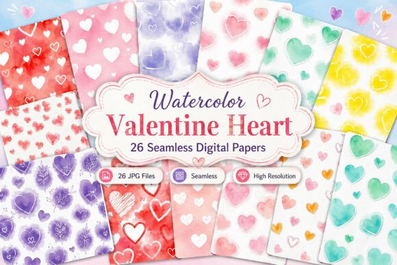 Download Watercolor Valentine Heart Digital Paper - Watercolor Collection