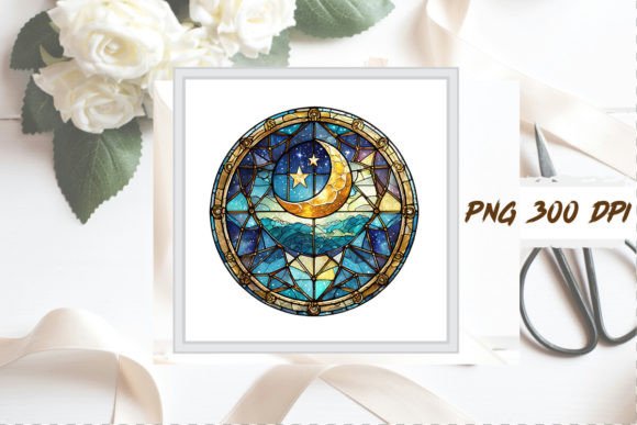 Download Watercolor Stained Glass Moon Clipart - Watercolor Collection