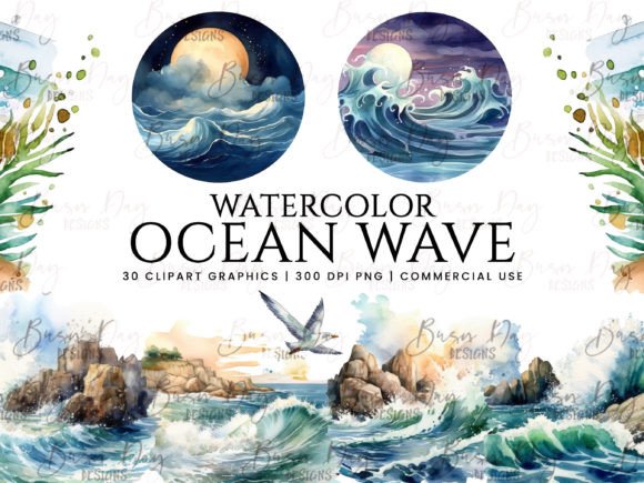 Download Watercolor Ocean Wave Clipart Bundle - Watercolor Collection
