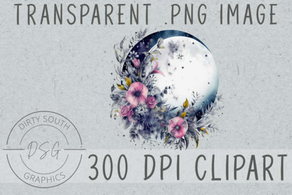 Download Watercolor Floral Moon Clip Art - Watercolor Collection