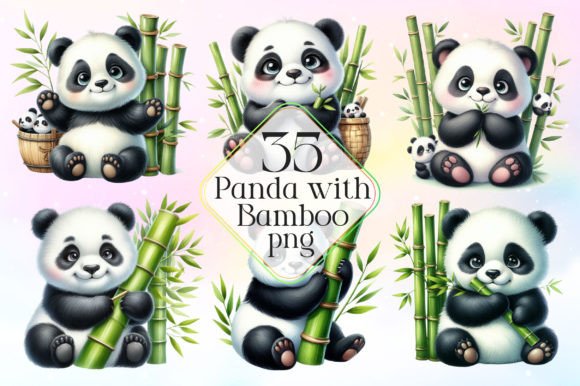 Download Watercolor Panda with Bamboo Clipart PNG - Watercolor Collection