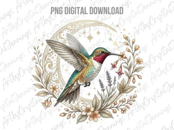 Download Celestial Hummingbird Floral Moon PNG - Moon png Collection