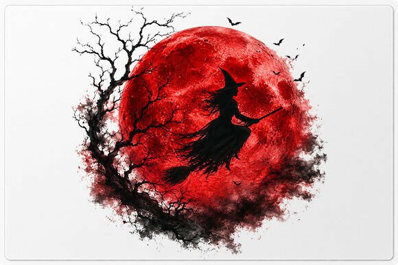 Download Flying Witch Red Moon PNG - Moon png Collection