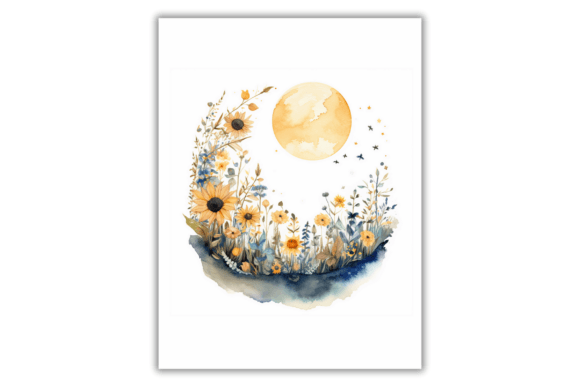 Download Watercolor Floral Moon- Art Print - Watercolor Collection