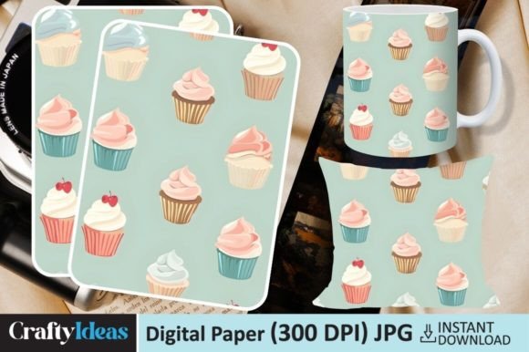 Download Watercolor Cupcake Digital Paper - Watercolor Collection