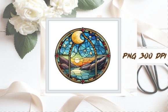 Download Watercolor Stained Glass Moon Clipart - Watercolor Collection