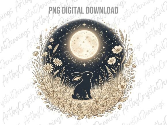 Download Bunny Rabbit Wildflower Floral Moon PNG - Moon png Collection