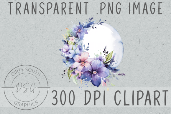 Download Watercolor Floral Moon Clip Art - Watercolor Collection