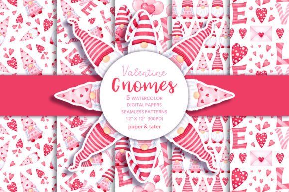 Download Watercolor Valentine Gnome Digital Paper - Watercolor Collection