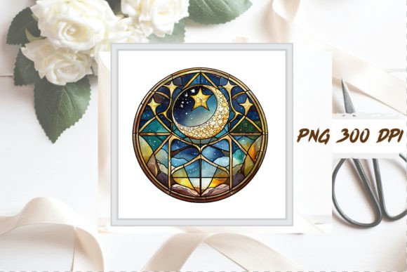 Download Watercolor Stained Glass Moon Clipart - Watercolor Collection