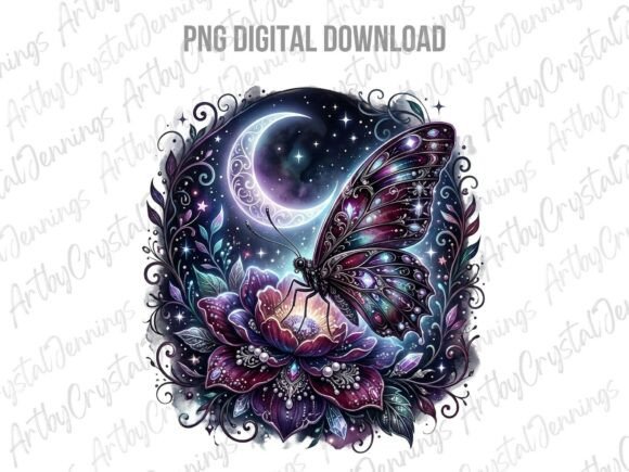 Download Celestial Butterfly Flower Moon PNG - Moon png Collection