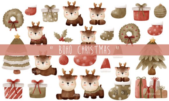 Download Boho Christmas Watercolor Clipart - Watercolor Collection