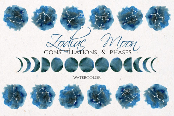 Download Watercolor Zodiac &amp; Blue Moon Clipart - Watercolor Collection