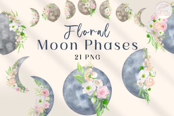 Download Floral Moon Phases Watercolor Clipart - Watercolor Collection