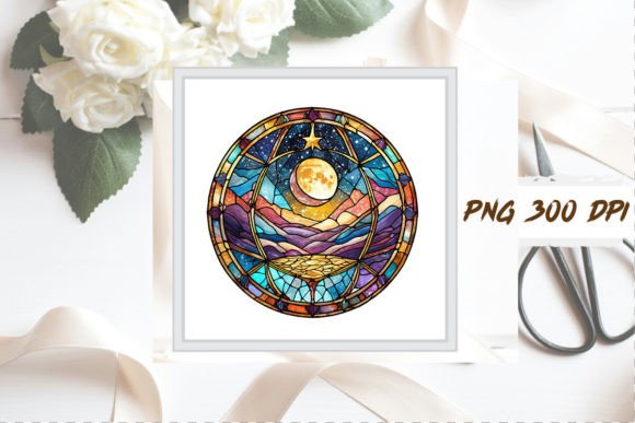 Download Watercolor Stained Glass Moon Clipart - Watercolor Collection