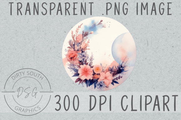 Download Watercolor Floral Moon Clip Art - Watercolor Collection