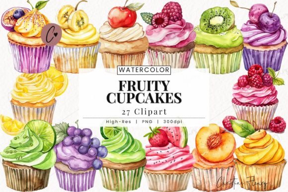Download Watercolor Fruity Cupcake Clipart - Watercolor Collection