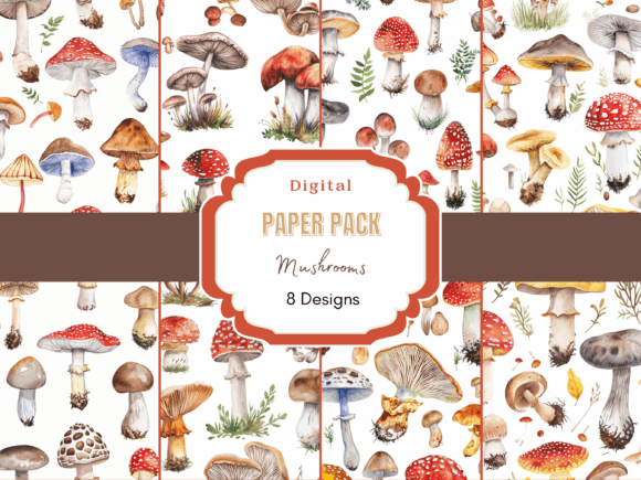Download Watercolor Mushroom Digital Paper - Watercolor Collection