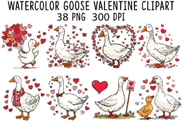 Download Watercolor Goose Valentine Clipart - Watercolor Collection